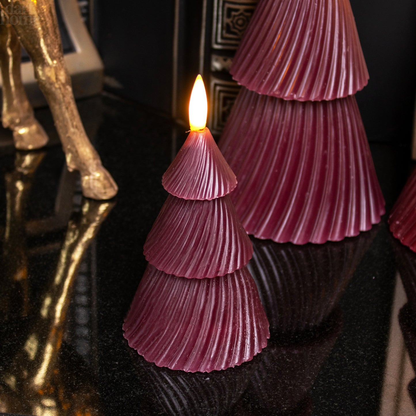 Wine Red Christmas Tree LED Candles Set Of 3