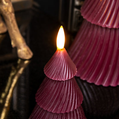 Wine Red Christmas Tree LED Candles Set Of 3