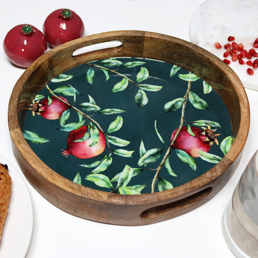 Enamelled Wood Pomegranate Serving Tray