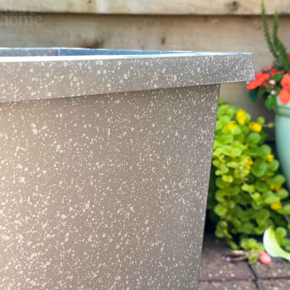 Hoher, quadratischer Übertopf aus verzinktem Silber, 13,5 l