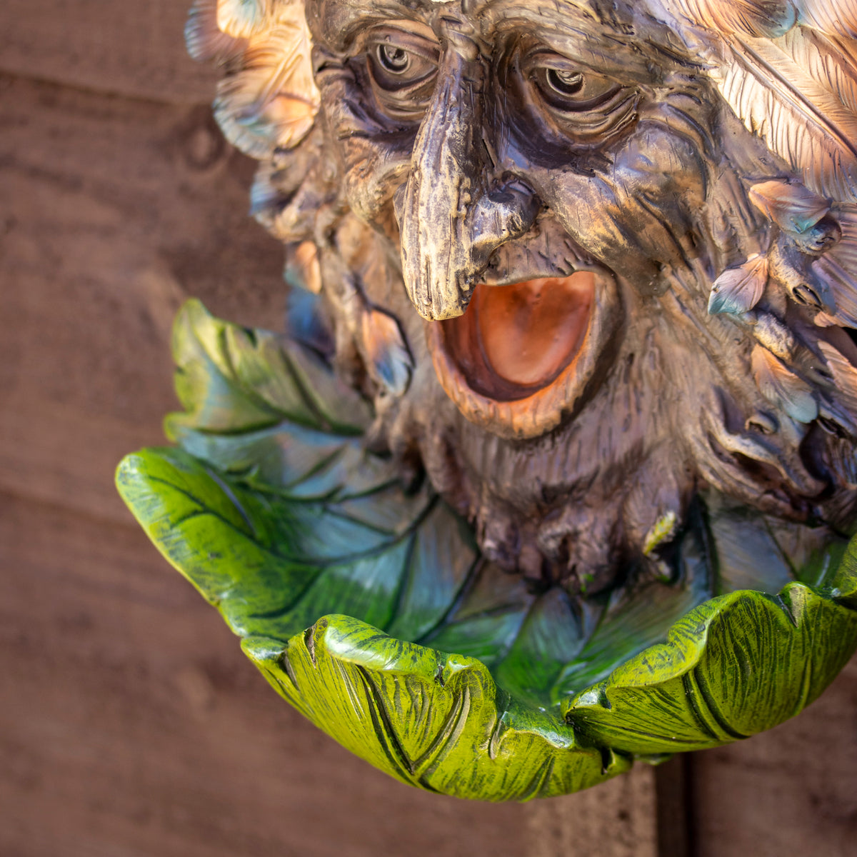 Feathered Green Man Wall Bird Feeder