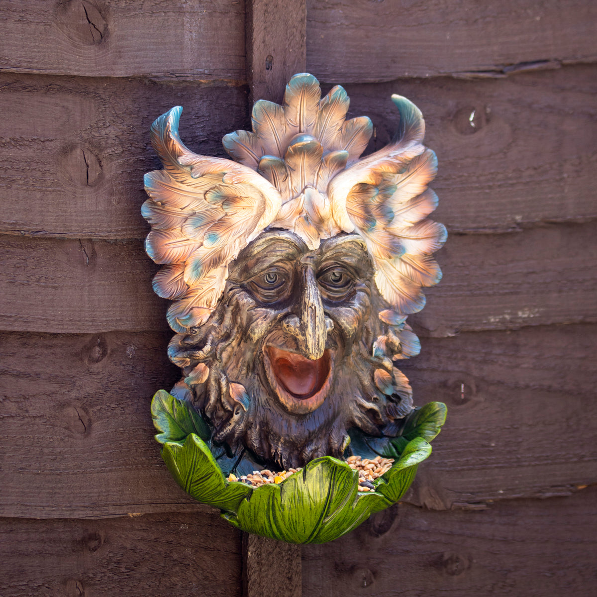 Feathered Green Man Wall Bird Feeder
