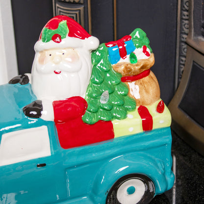 Light Up Santa In Blue Car Ornament