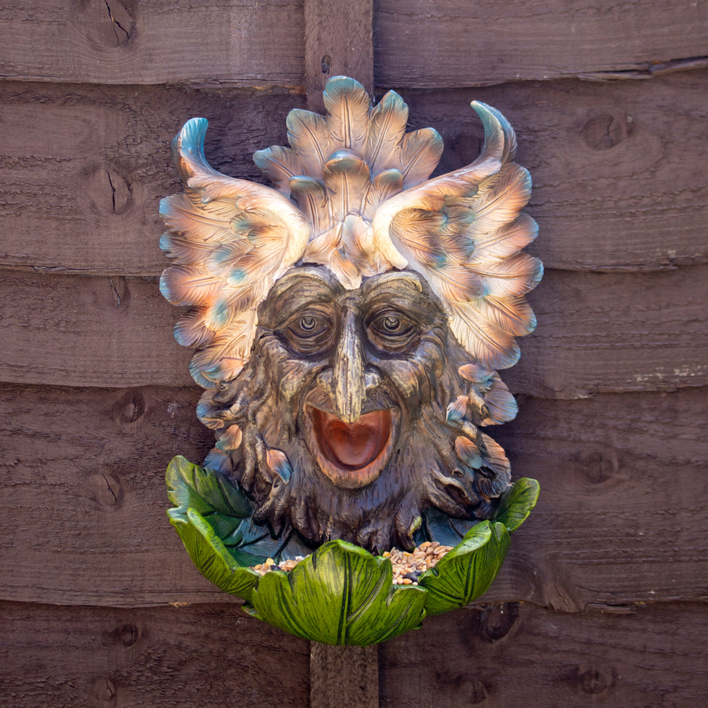 Feathered Green Man Wall Bird Feeder