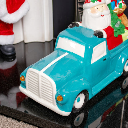 Light Up Santa In Blue Car Ornament