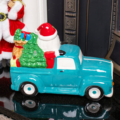 Light Up Santa In Blue Car Ornament