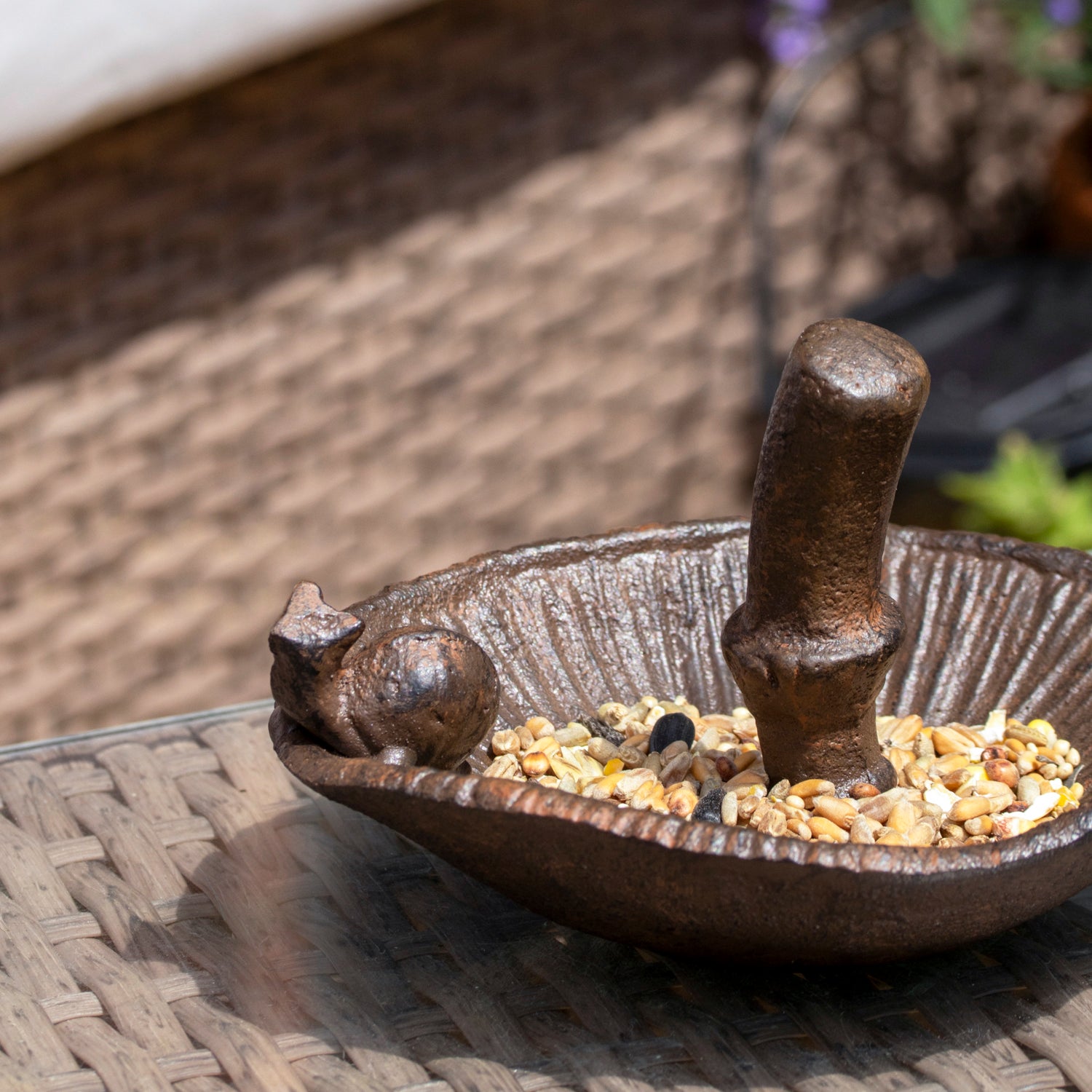 Rustic Cast Iron Snail On Mushroom Bird Feeder