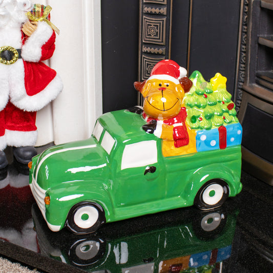 Light Up Reindeer In Green Car Ornament