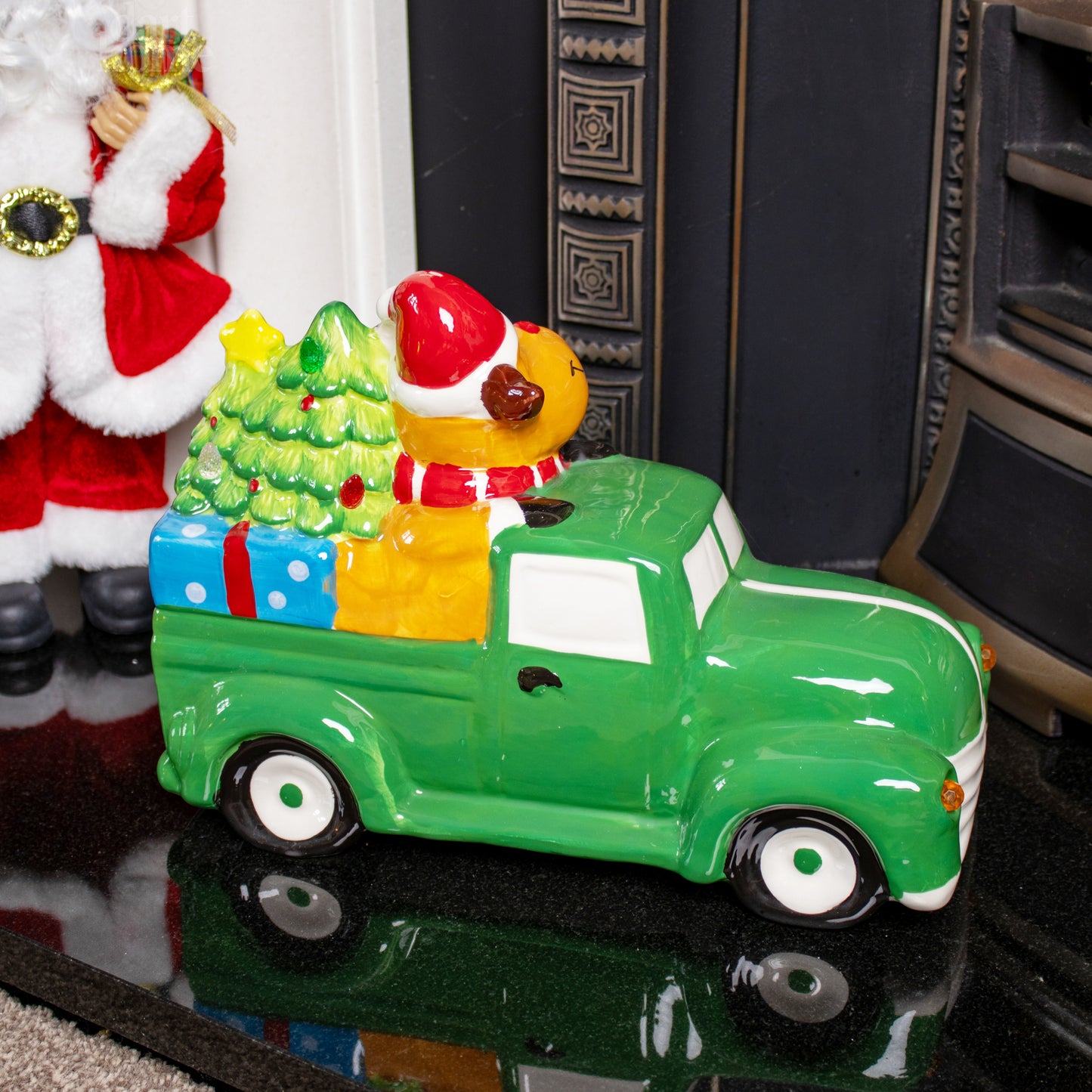 Light Up Reindeer In Green Car Ornament