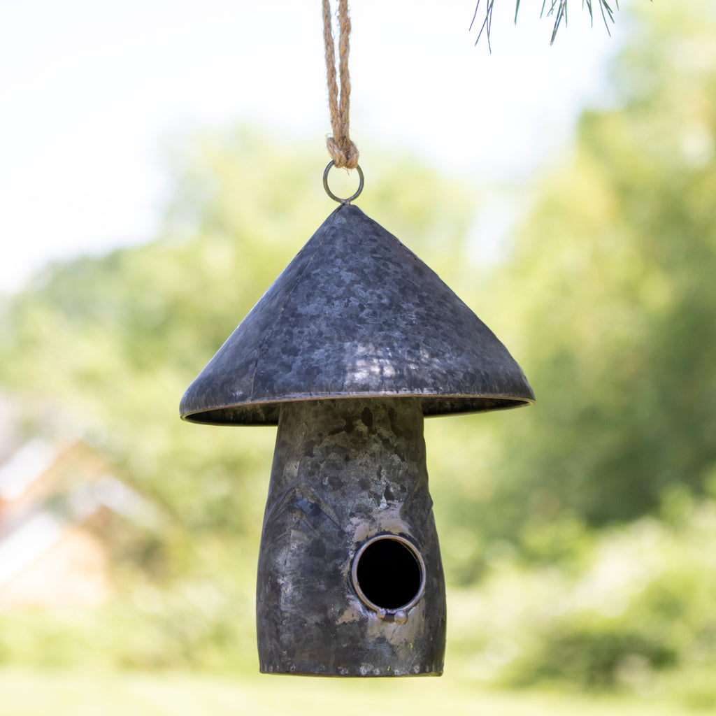 Hanging Galvanised Mushroom Bird House