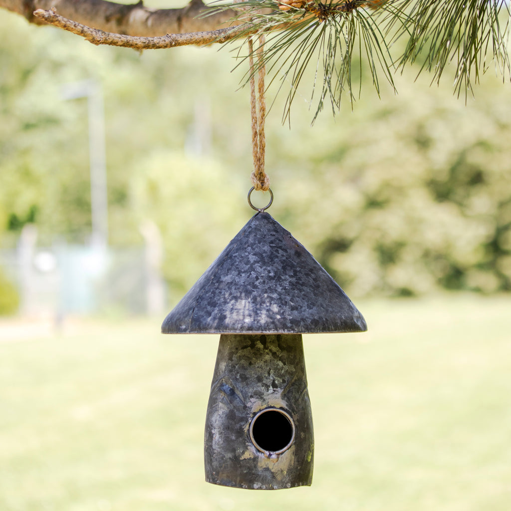 Hanging Galvanised Mushroom Bird House