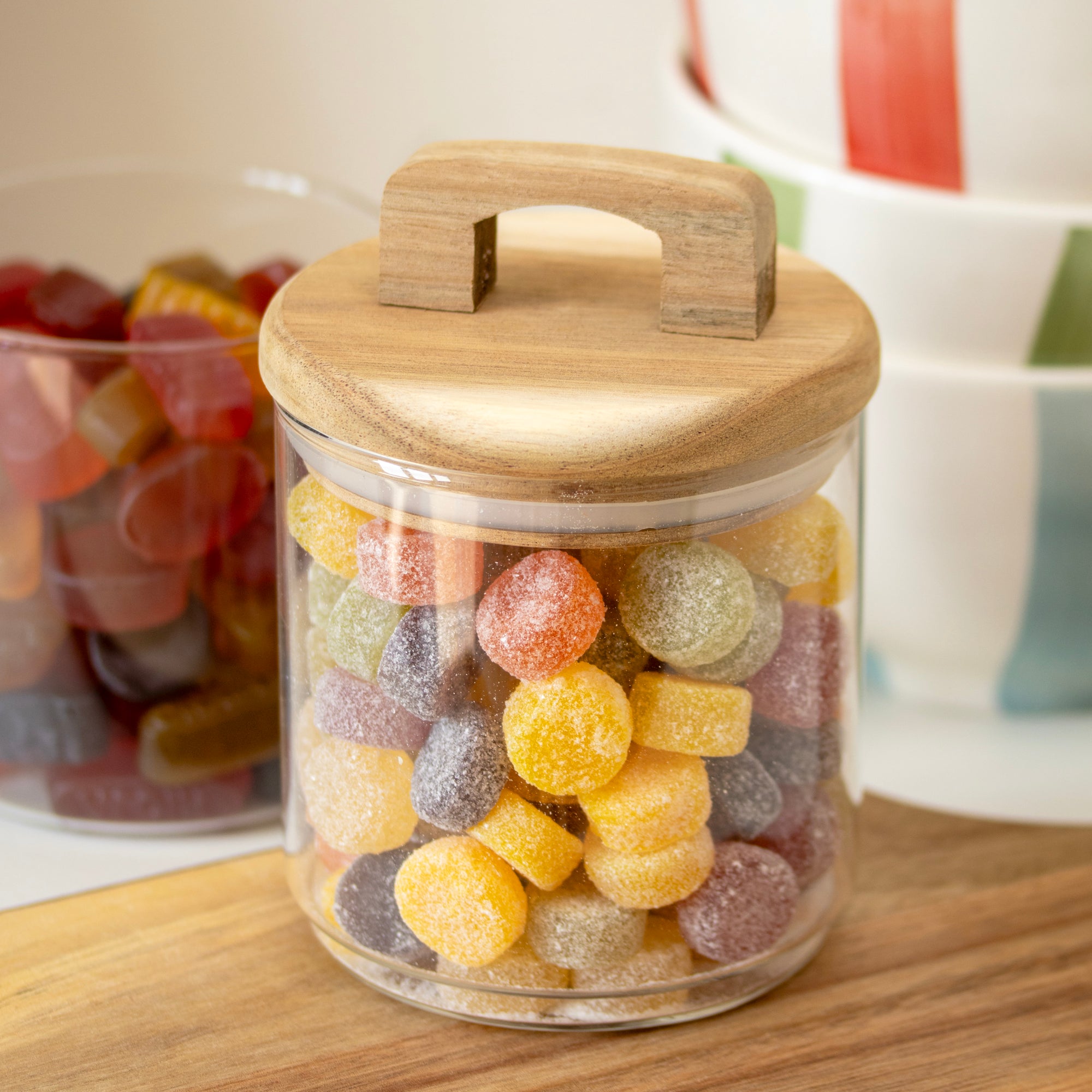 2 Tier Glass Stacking Jars With Wood Lid