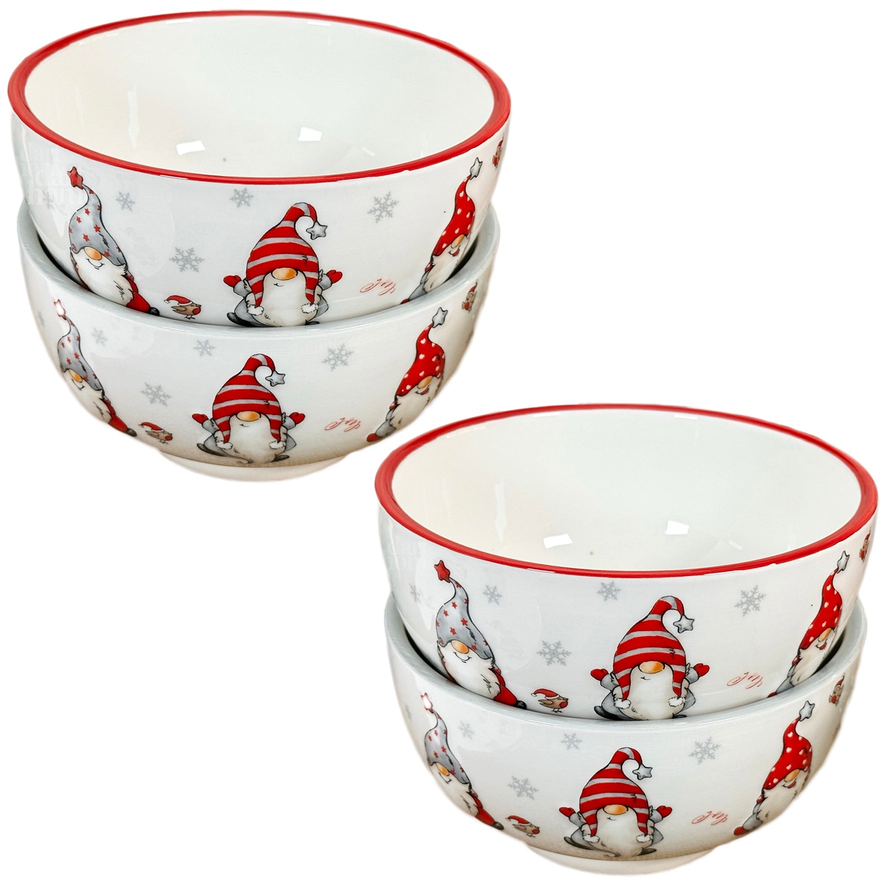 Set Of 4 Christmas Gonk Cereal Bowls