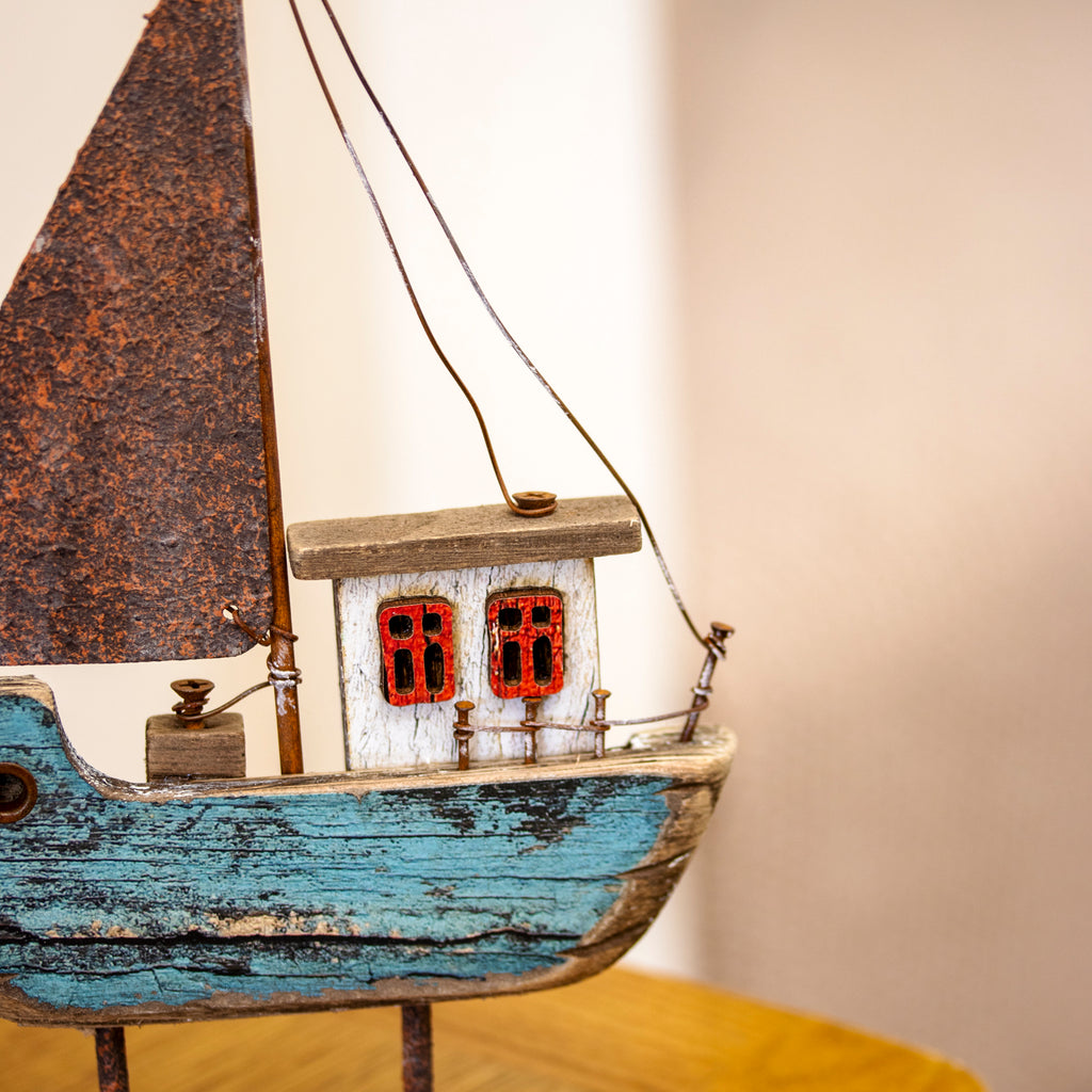 Rustic Coastal Fishing Boat Ornament