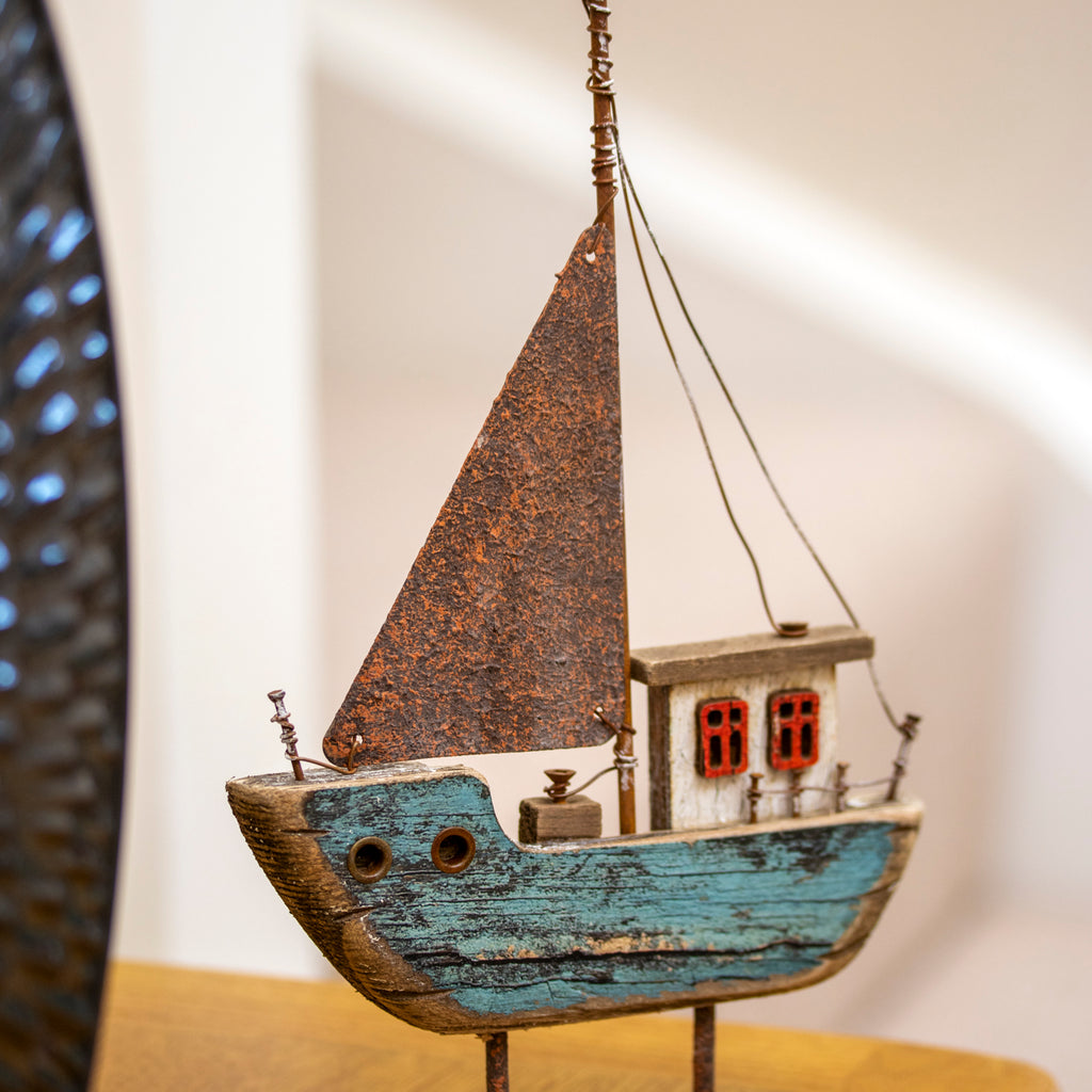 Rustic Coastal Fishing Boat Ornament