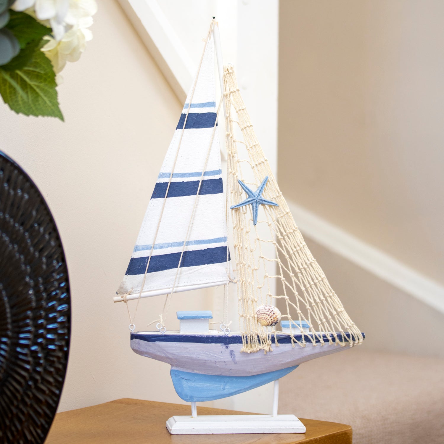 Blue & White Coastal Sailing Boat Ornament