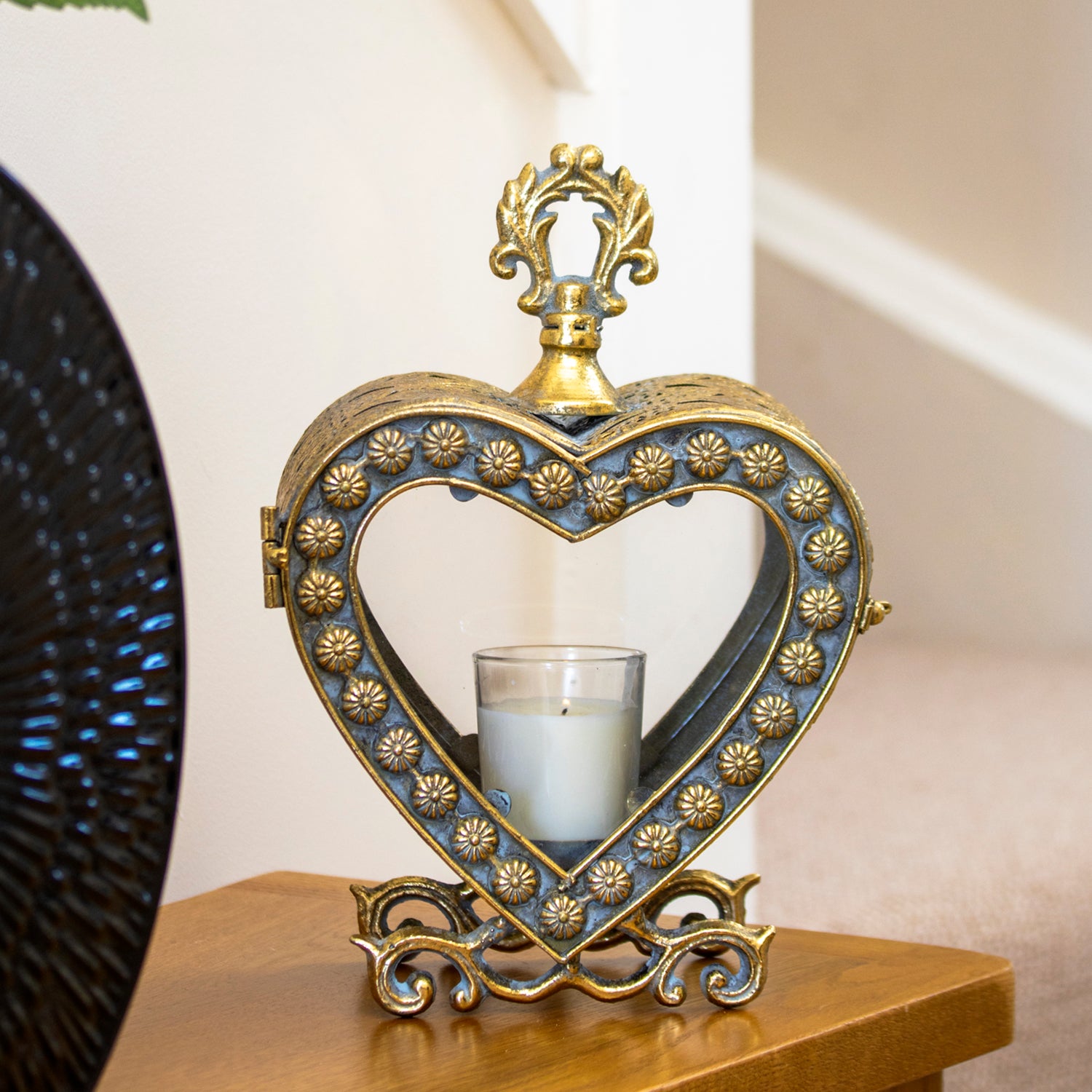 Large Antique Gold Love Heart Candle Lantern