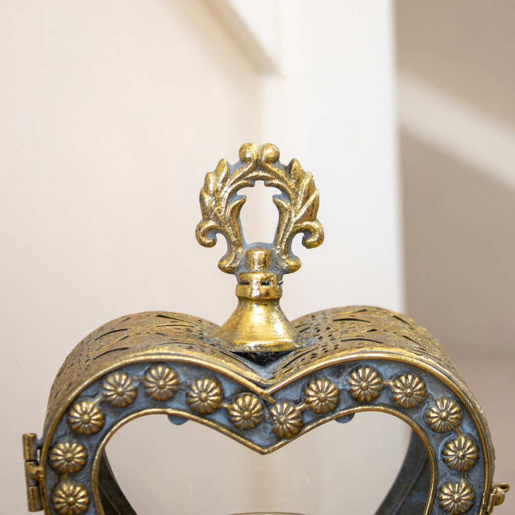 Large Antique Gold Love Heart Candle Lantern