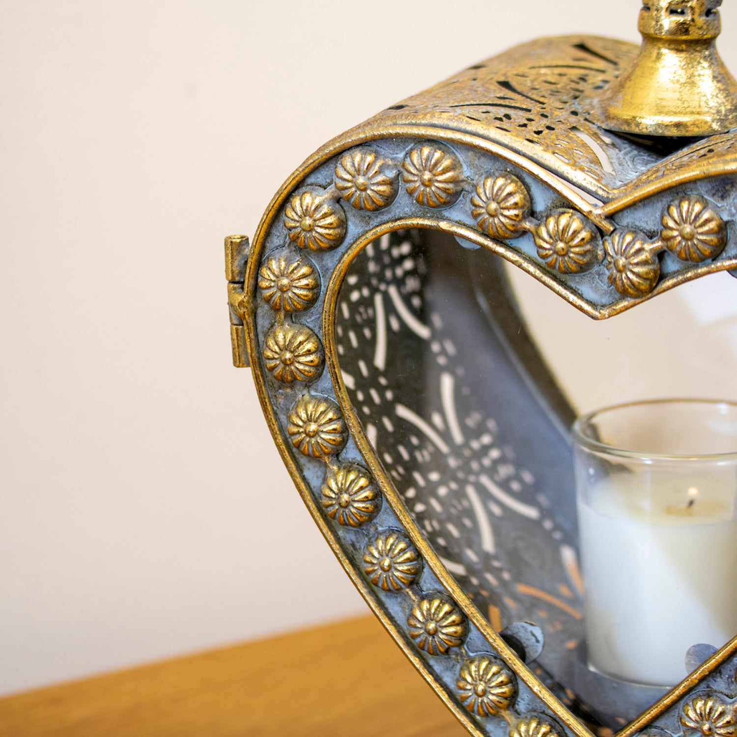 Large Antique Gold Love Heart Candle Lantern