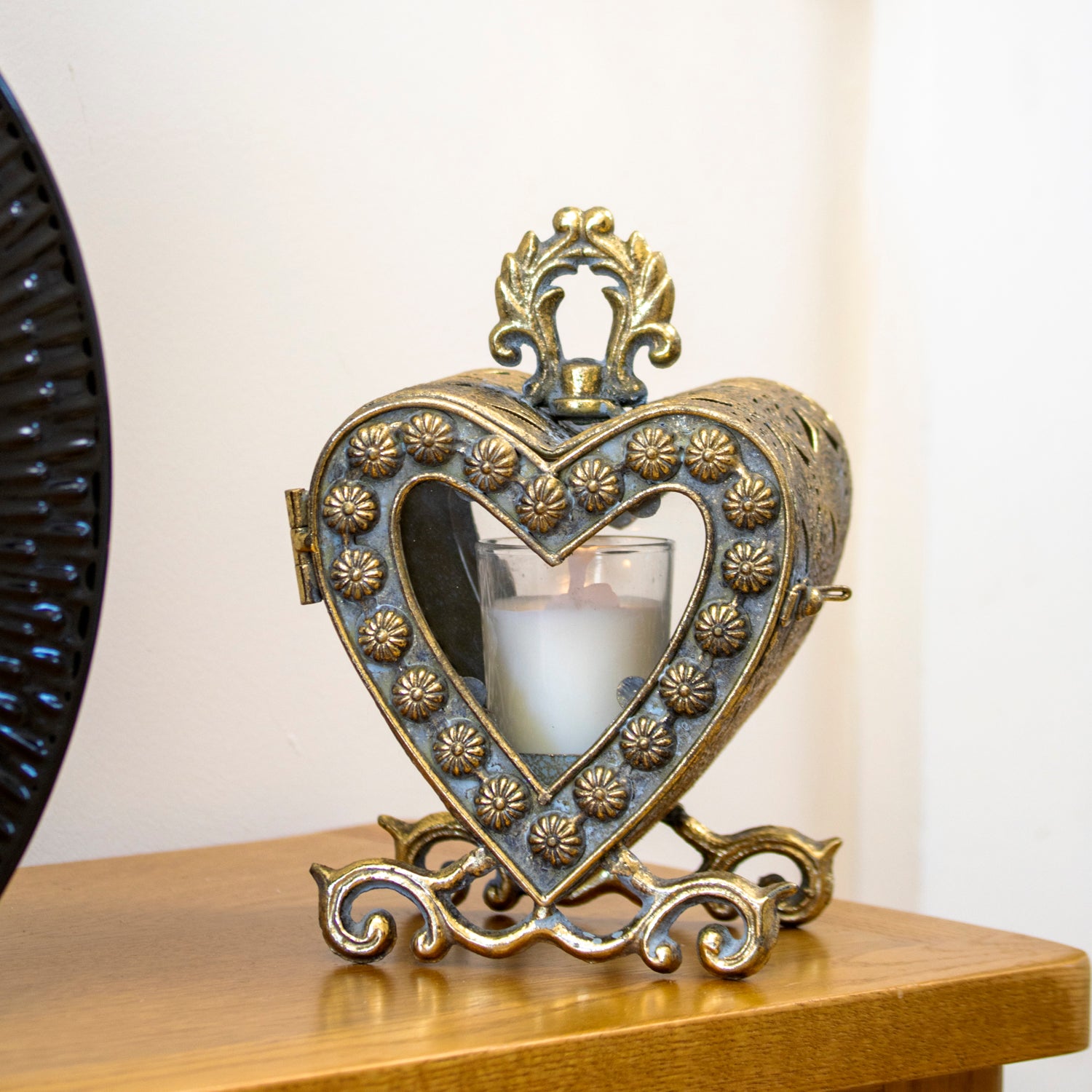 Small Antique Gold Love Heart Candle Lantern