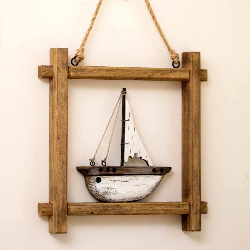 Rustic Framed Hanging Boat Wall Decor
