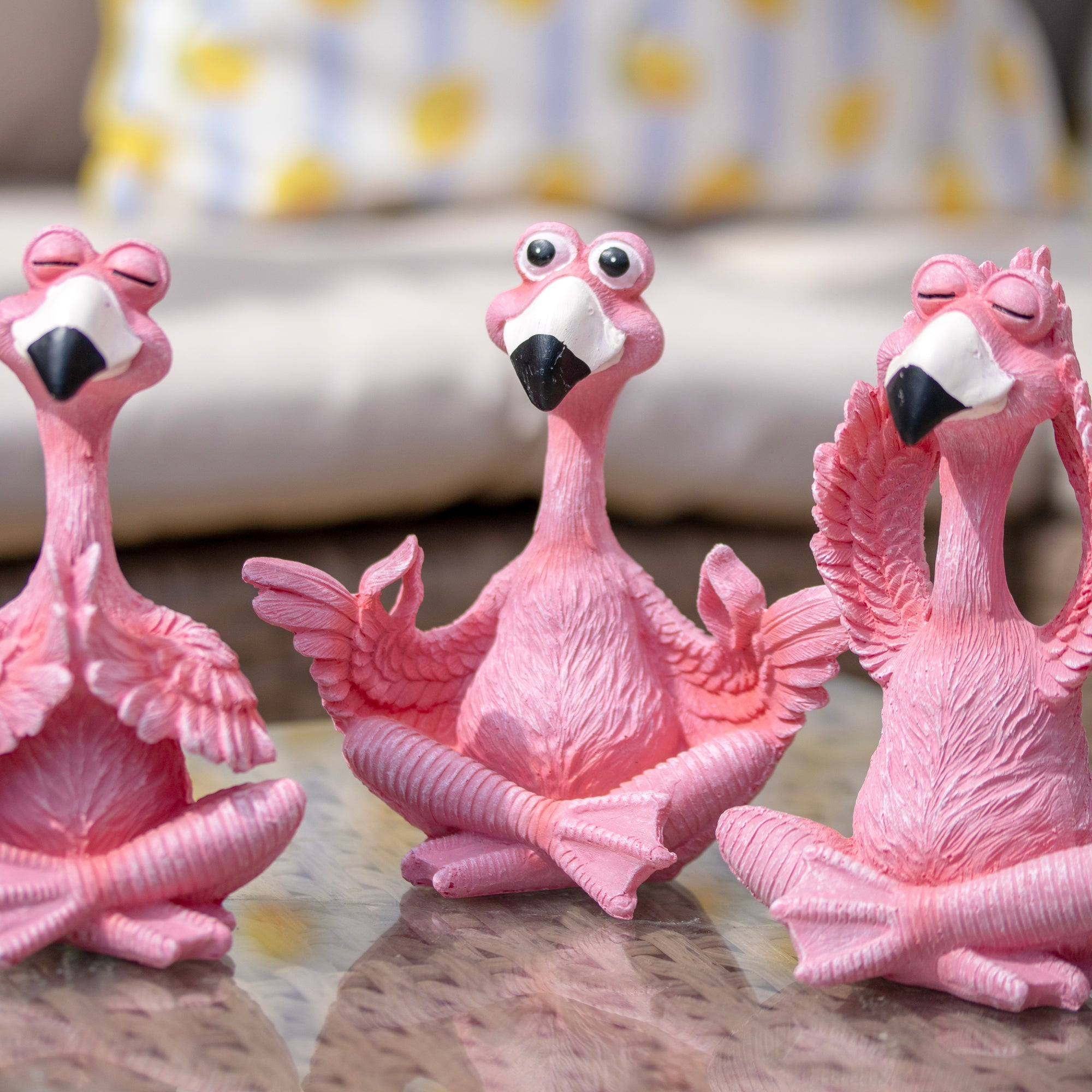 Set Of 3 Flamingo Yoga Garden Ornaments