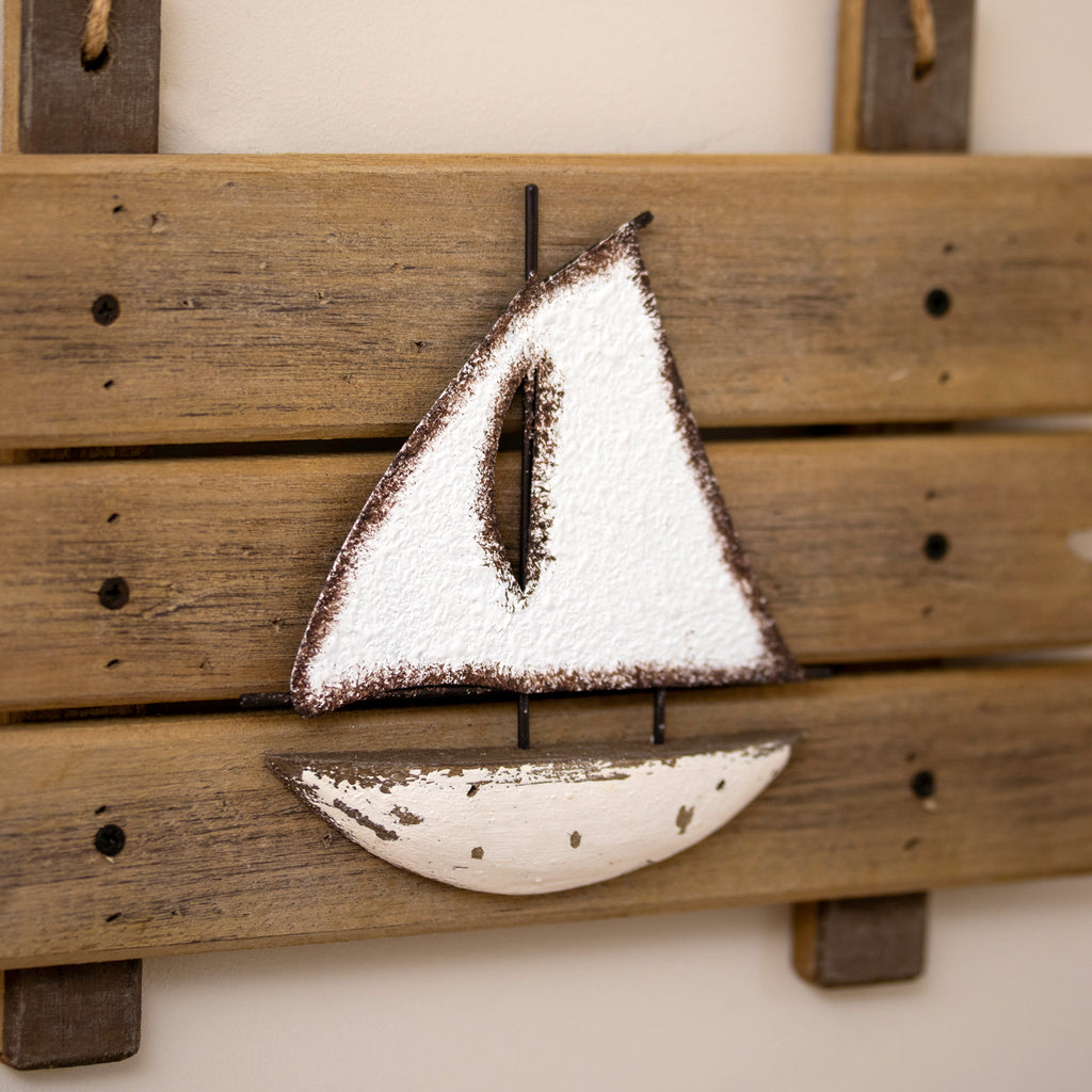 Rustic Coastal Sailboat Wall Plaque