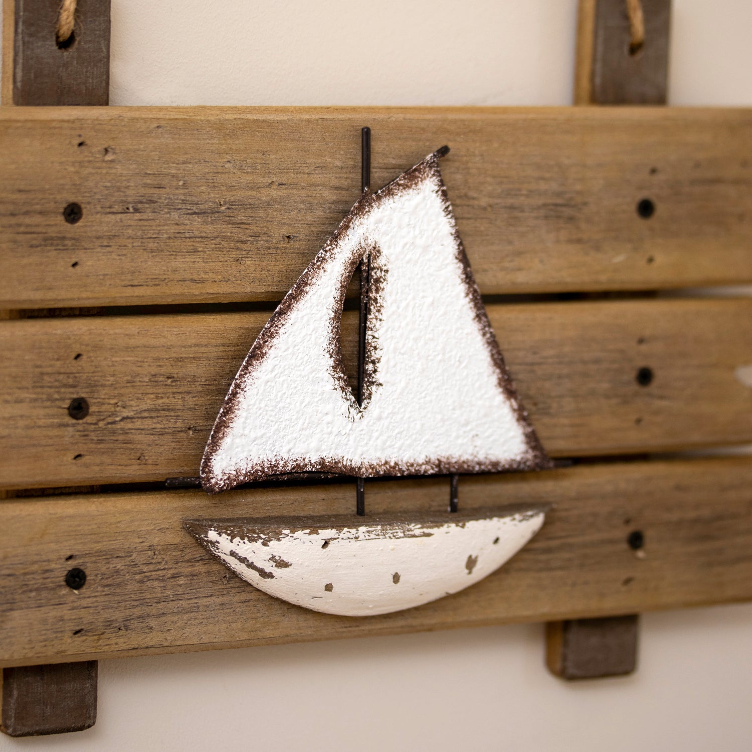 Rustic Coastal Sailboat Wall Plaque