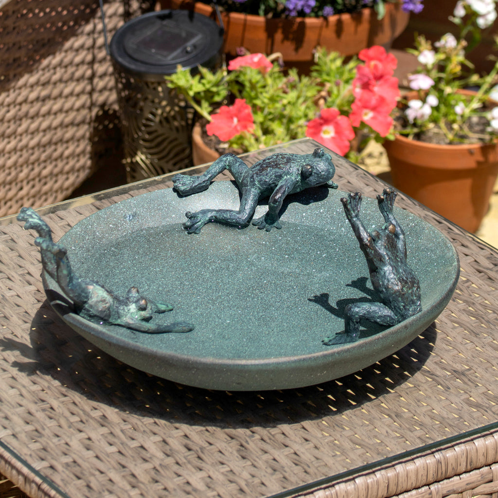 Verdigris Frog Garden Bird Bath Bowl