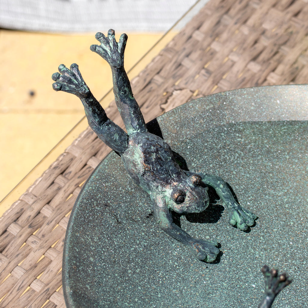 Verdigris Frog Garden Bird Bath Bowl