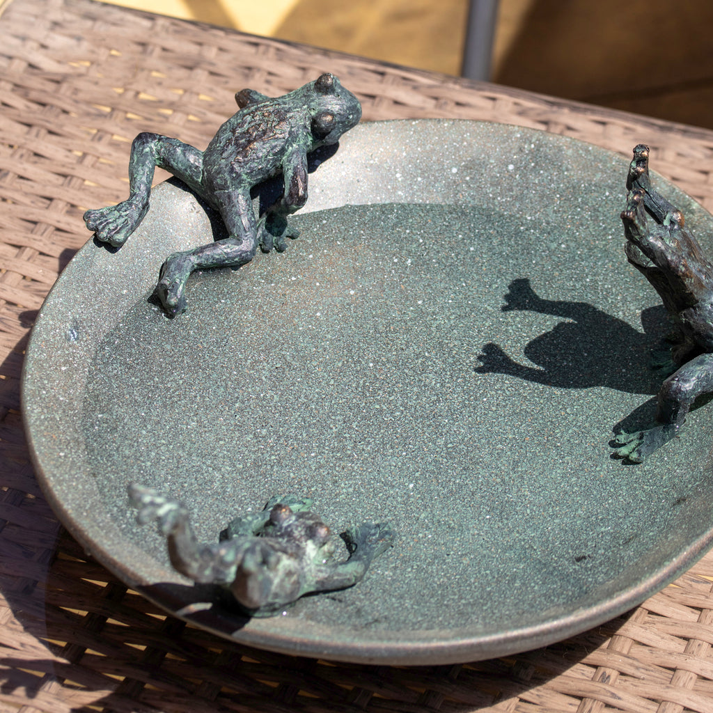Verdigris Frog Garden Bird Bath Bowl