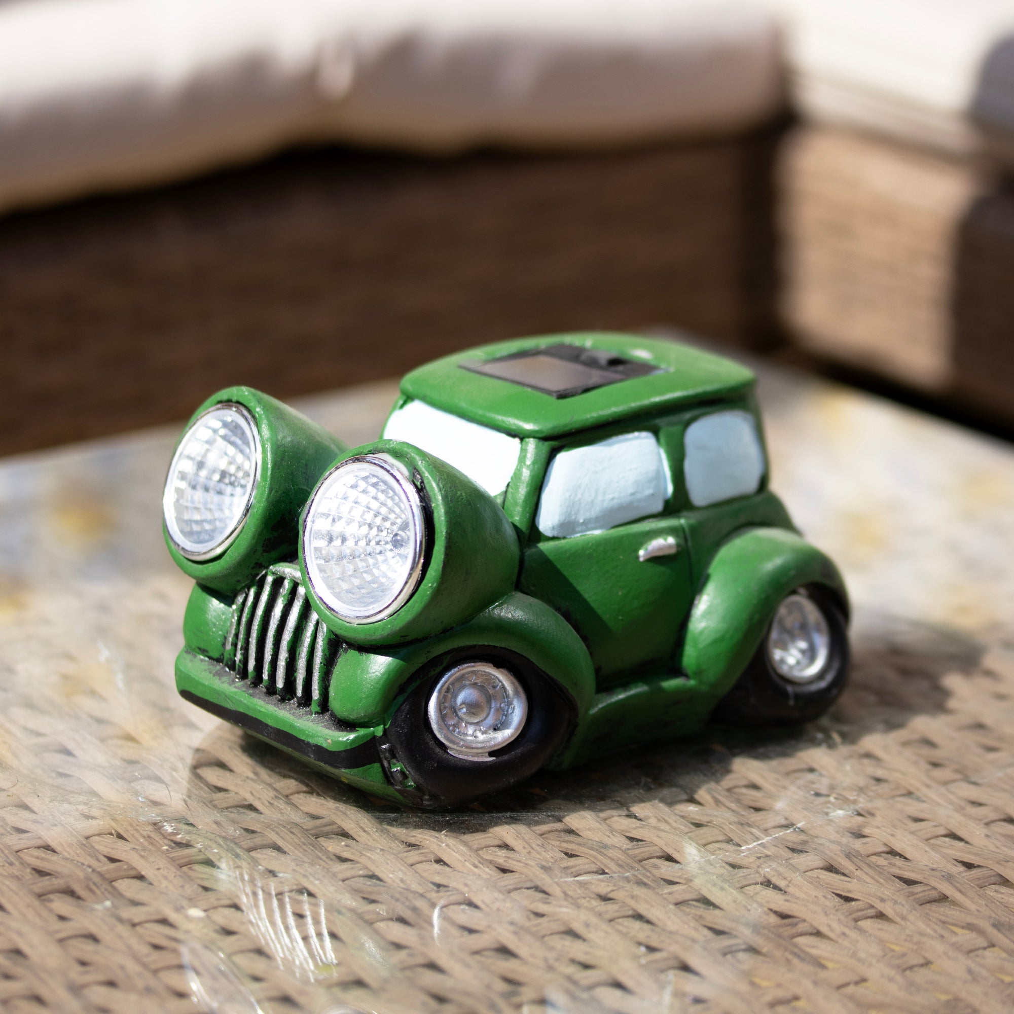 Solar Light Up Green Car Garden Ornament