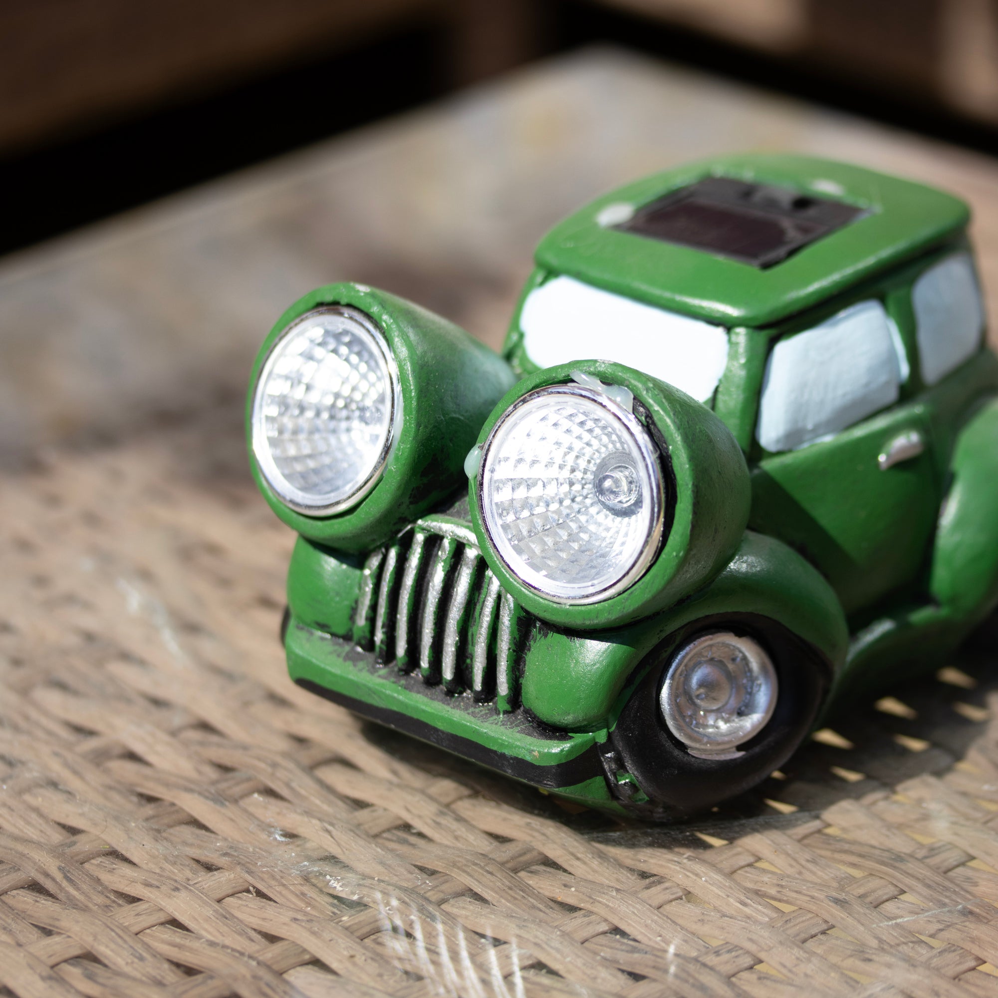 Solar Light Up Green Car Garden Ornament