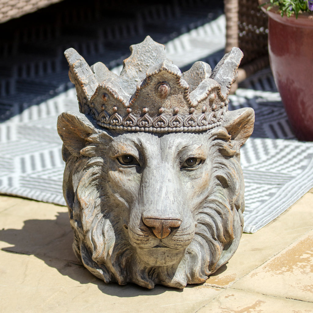 Regal Crowned Lion Head Planter