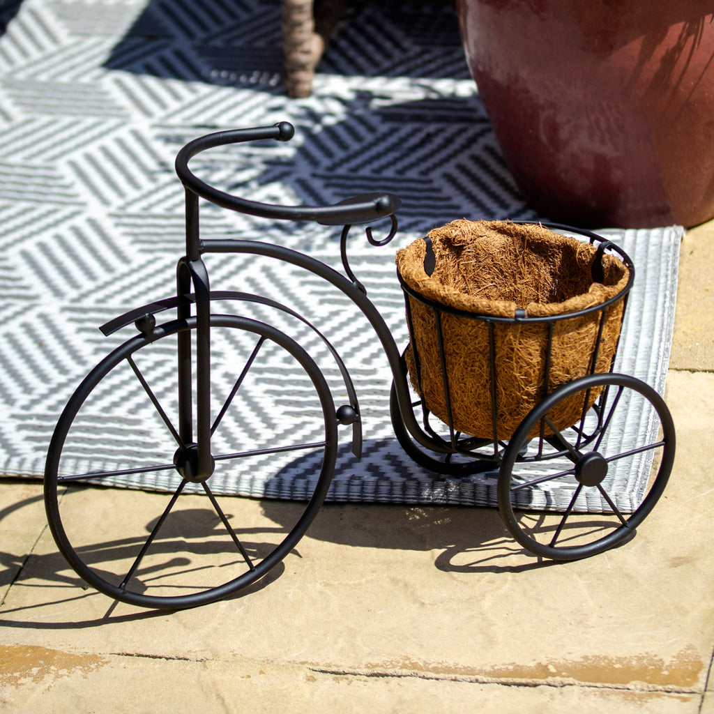 Black Metal Bicycle Coco Fibre Planter