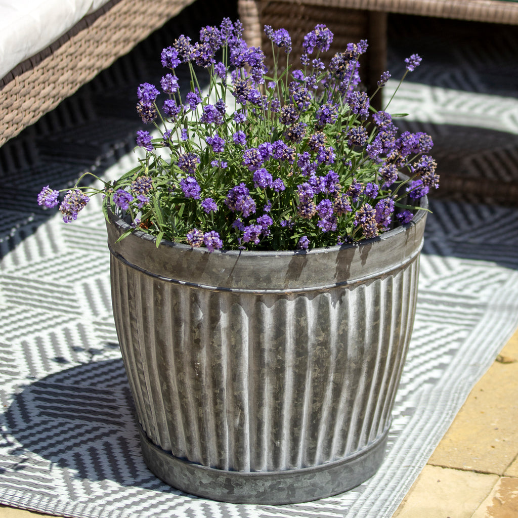 Galvanised Ribbed Round Garden Planter