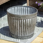 Galvanised Ribbed Round Garden Planter