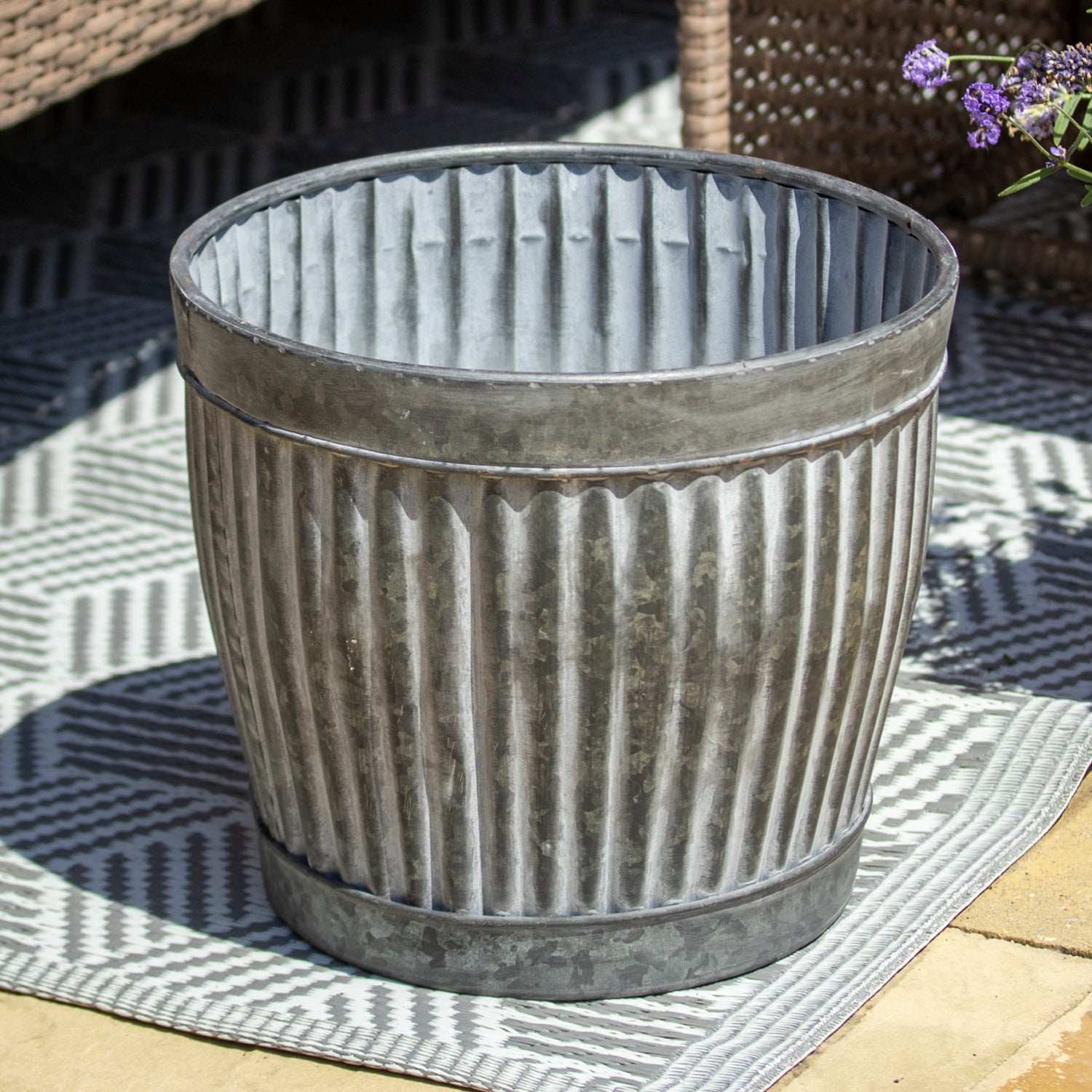 Galvanised Ribbed Round Garden Planter