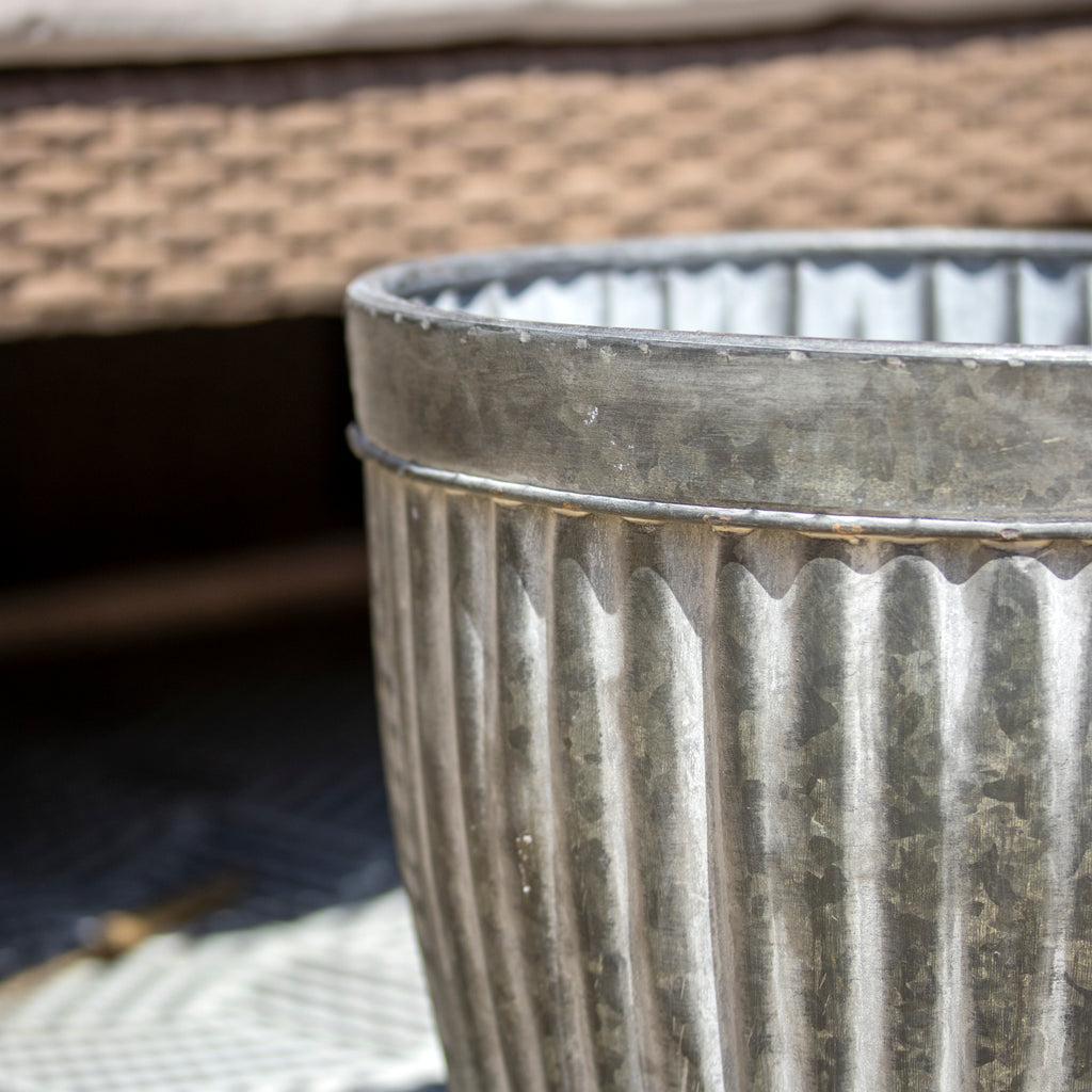 Galvanised Ribbed Round Garden Planter