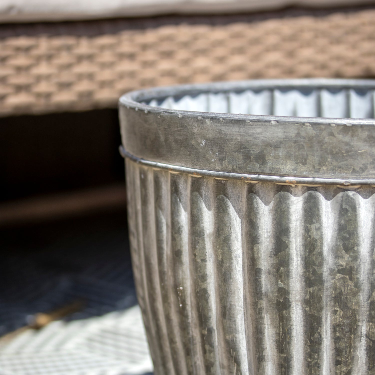 Galvanised Ribbed Round Garden Planter