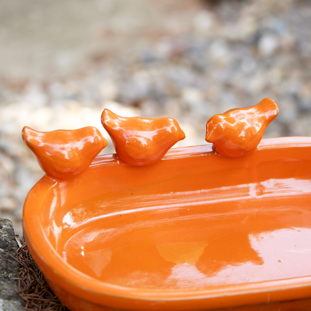 Orange Glaze Oval Ceramic Bird Bath