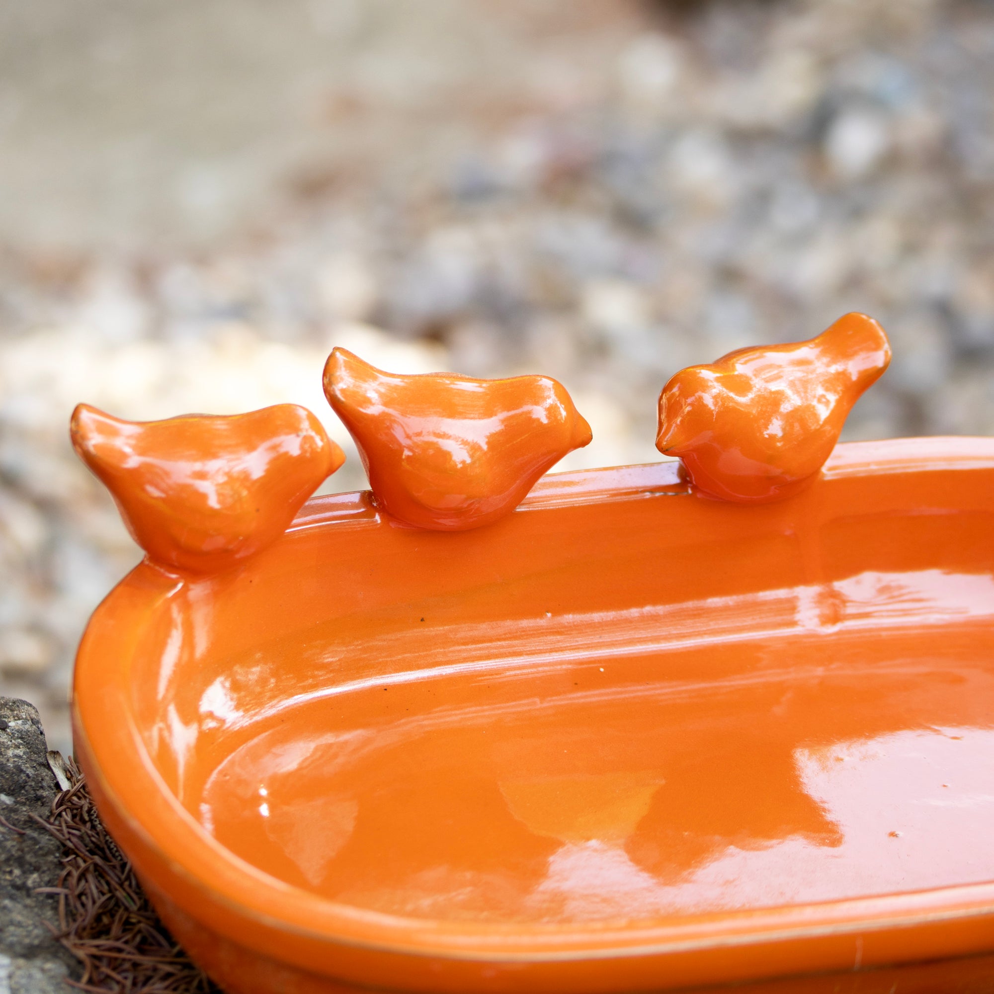 Orange Glaze Oval Ceramic Bird Bath