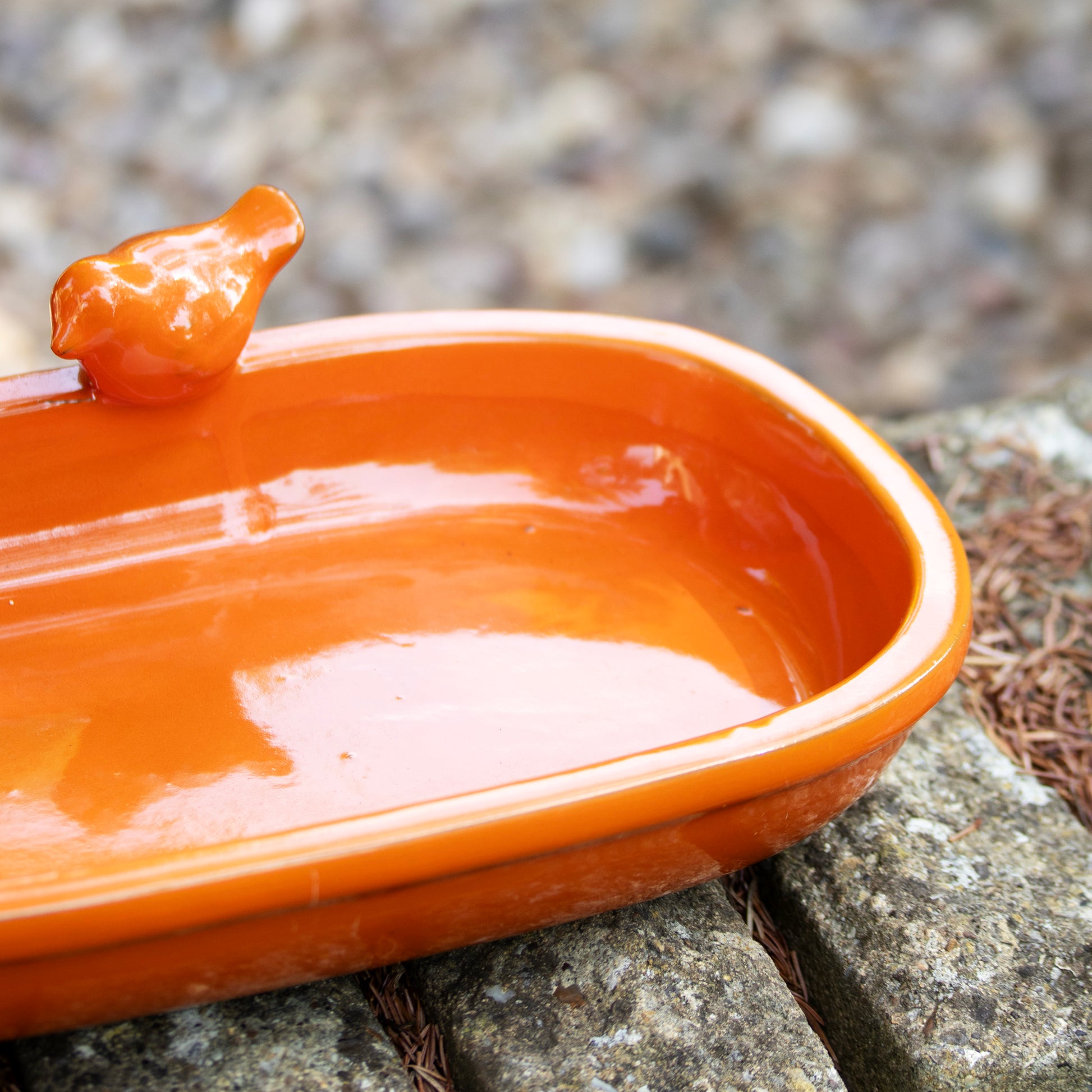 Orange Glaze Oval Ceramic Bird Bath