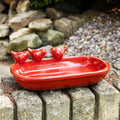 Red Glaze Oval Ceramic Bird Bath