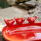 Red Glaze Oval Ceramic Bird Bath