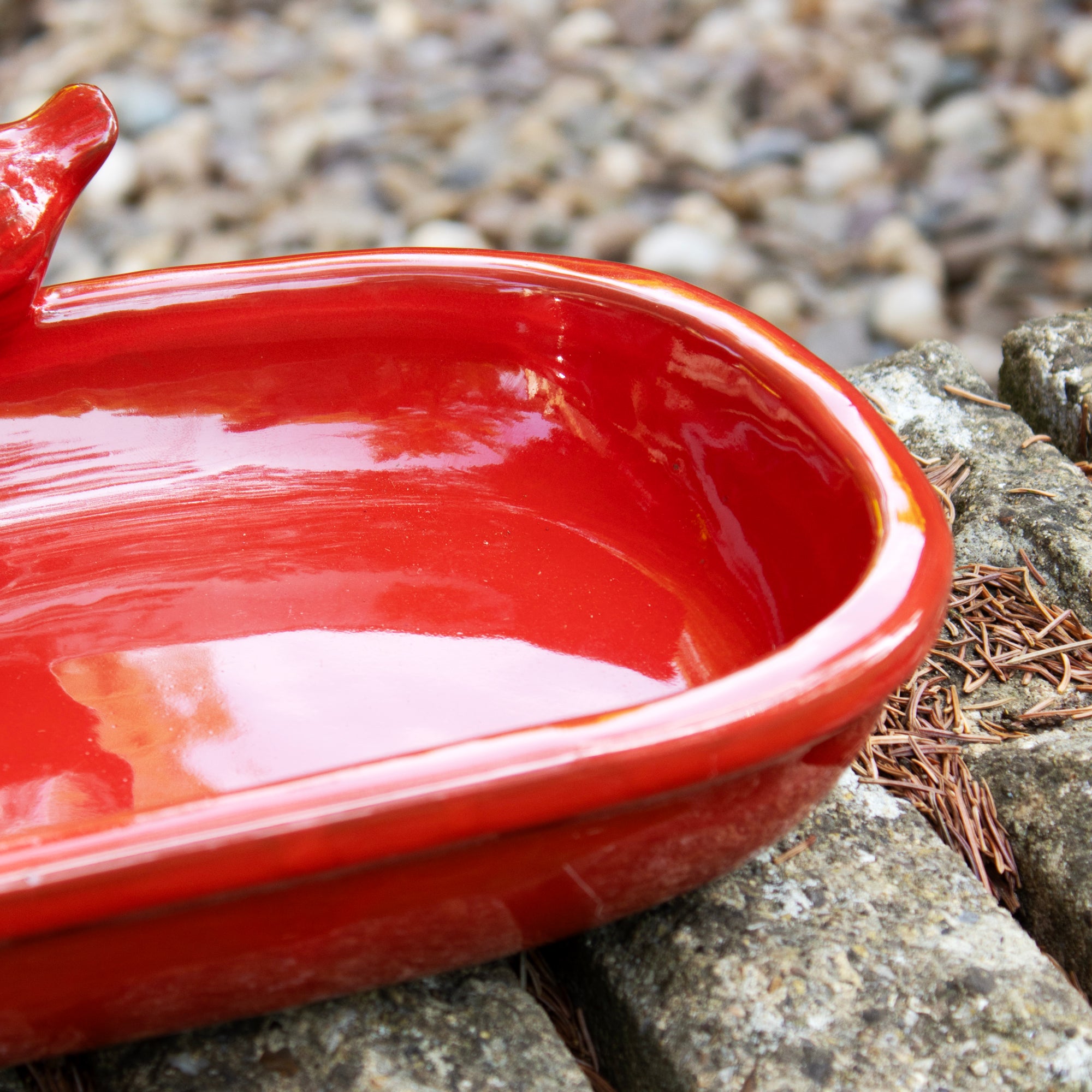 Red Glaze Oval Ceramic Bird Bath