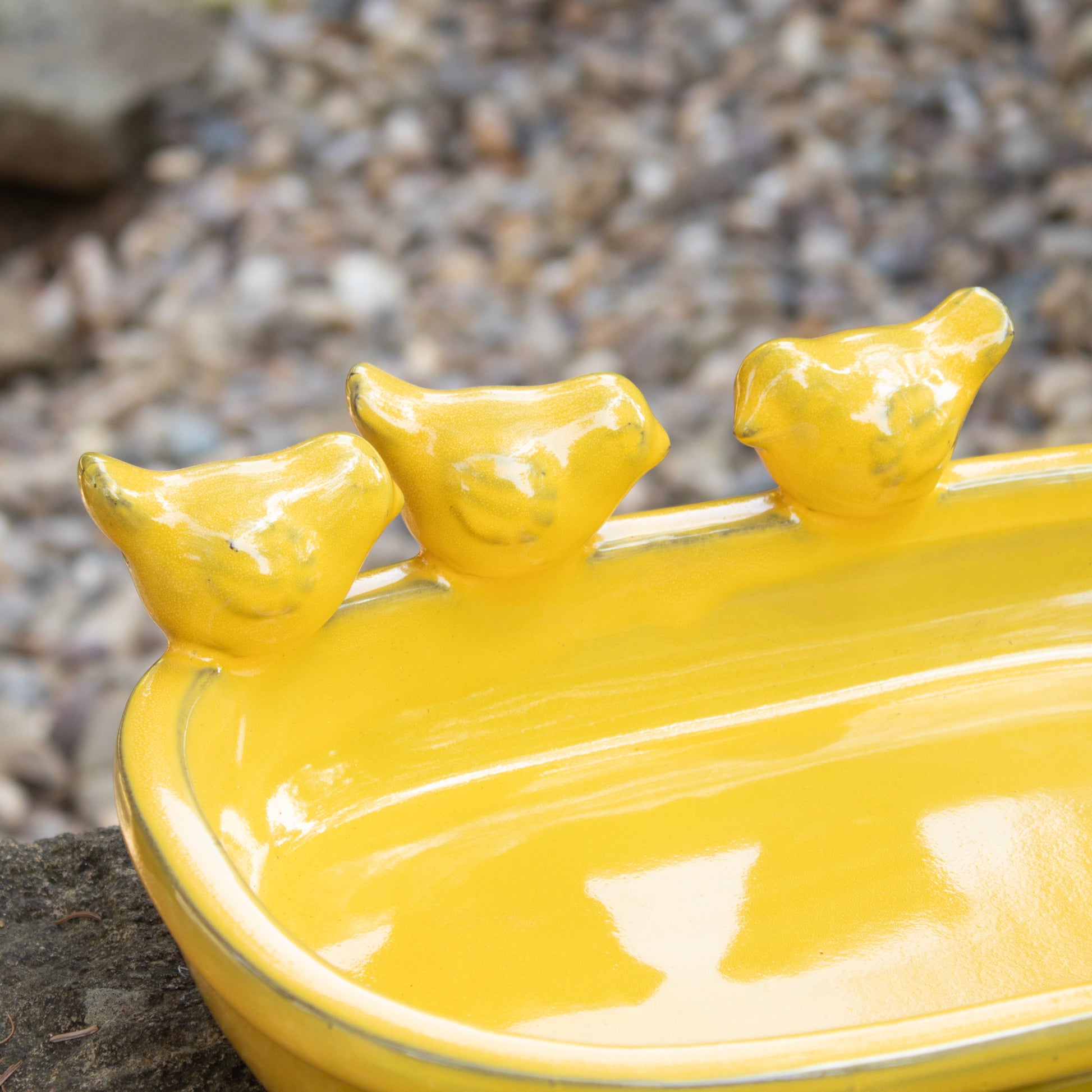 Yellow Glaze Oval Ceramic Bird Bath