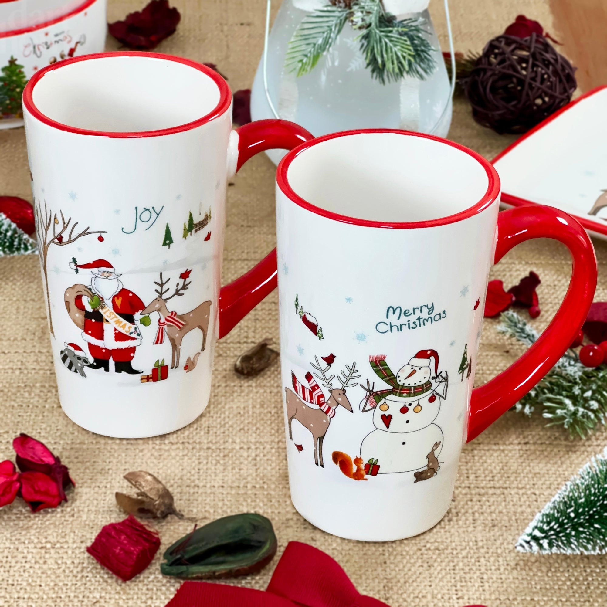 Set Of 2 Large Christmas Scene Latte Mugs