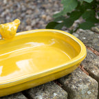 Yellow Glaze Oval Ceramic Bird Bath