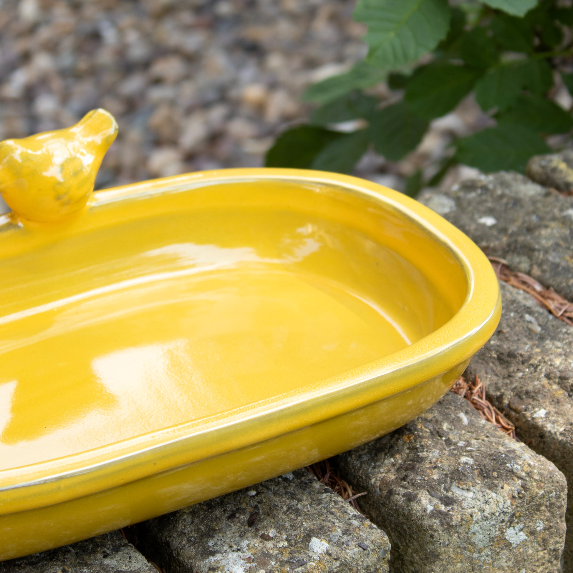 Yellow Glaze Oval Ceramic Bird Bath
